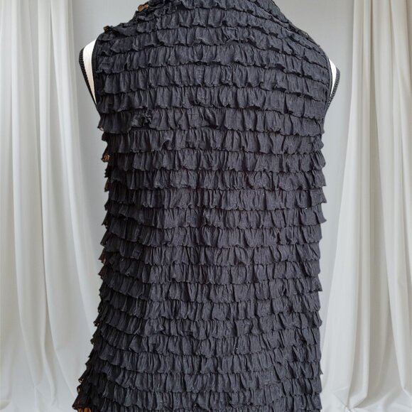 Sleeveless Black Layered Ruffled Mockneck Tank Blouse - Picture 3 of 6